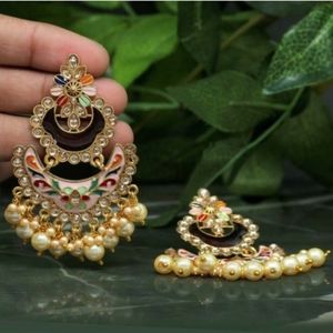 Kundan dangling meenakari Earring